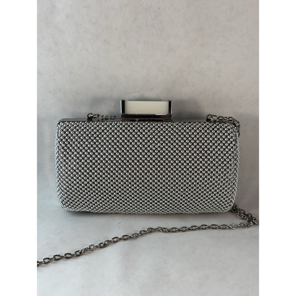 Jessica McClintock‎ Clutch Crossbody Platinum Silver Beaded Mesh Bag - Picture 1 of 6
